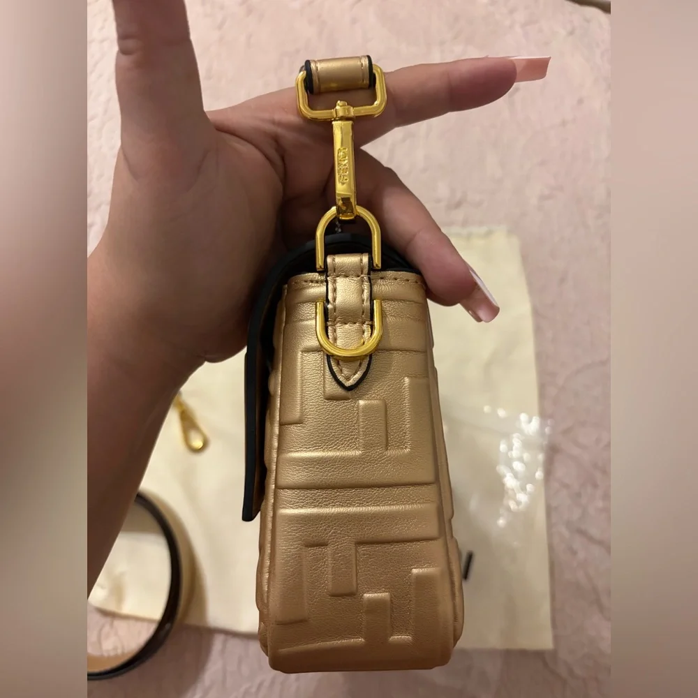 Fashion Gold Mono Quilted Medium Baguette Shoulder Bag - Picture 5 of 16